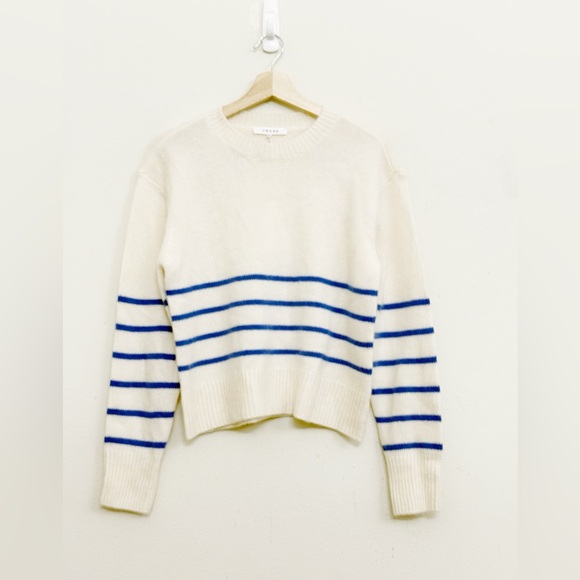 NWT Frame Clean Crewneck Cashmere Sweater in Ivory and Blue...